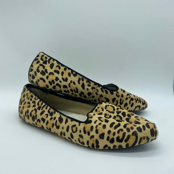 Birdies Women size 8 The Blackbird Cheetah Print Loafers Flats Slides Calf Hair - Picture 1 of 8